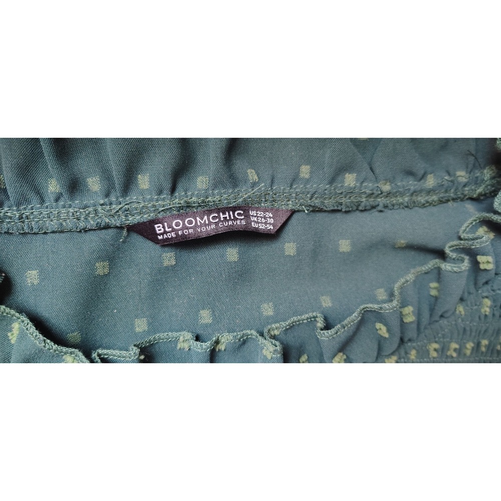 Bloomchick 22-24 Raised Embroidered Print Pocket Layered Hem Dress Green Pockets - Picture 3 of 11